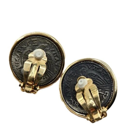 Vintage Carolee Gold Tone Designer Roman Coin Clip Earrings - Picture 4 of 7